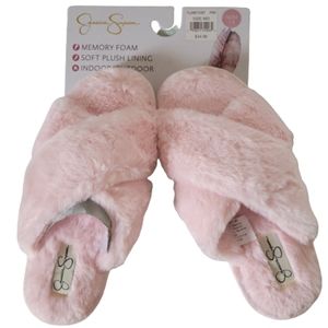 Jessica Simpson Memory Foam Plush Open Toe Cross Band Slide Slipper Size 7/8